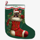 Niedlicher Puppy Peeking Großer Weihnachtsstrumpf (Vorderseite)