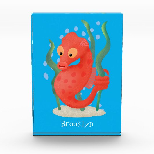 Niedlicher Pygmäen-Seepferd-Cartoon Fotoblock (Vorderseite)