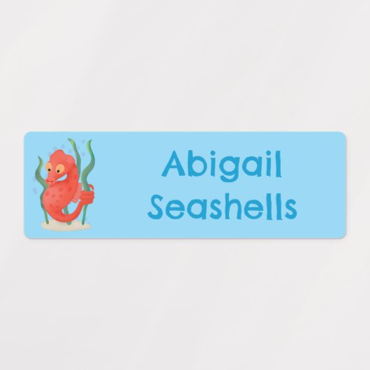 Niedlicher Pygmäen-Seepferd-Cartoon personalisiert Etiketten (Design 1)