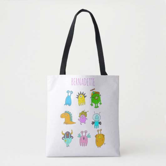 Niedlicher Quirky farbenfroher Monster-Cartoon Per Tasche (Vorderseite)