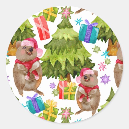 Niedlicher Quokka Weihnachtssticker Runder Aufkleber (Vorderseite)