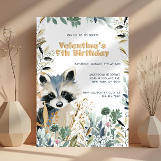 Niedlicher Raccoon Birthday Woodland Watercolor Na Einladung