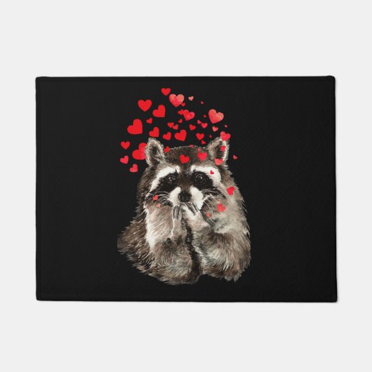 Niedlicher Raccoon blasst Kisses Liebe Herzlich wi Fußmatte (Vorderseite)