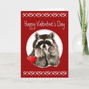 Niedlicher Raccoon Blown Kisses für Ihr Valentinst Feiertagskarte