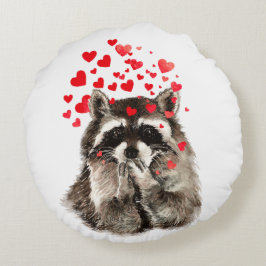 Niedlicher Raccoon Blown Kisses Liebe Herz Tier Rundes Kissen