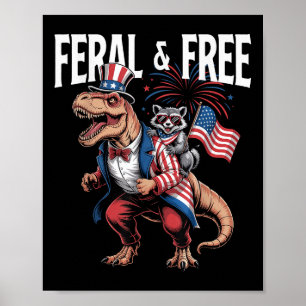 Niedlicher Raccoon Dinosaurier T Rex 4. Juli Unabh Poster