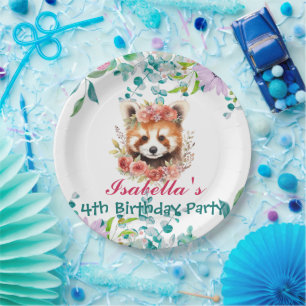 Niedlicher Raccoon-Dschungel Floral Geburtstagspar Pappteller