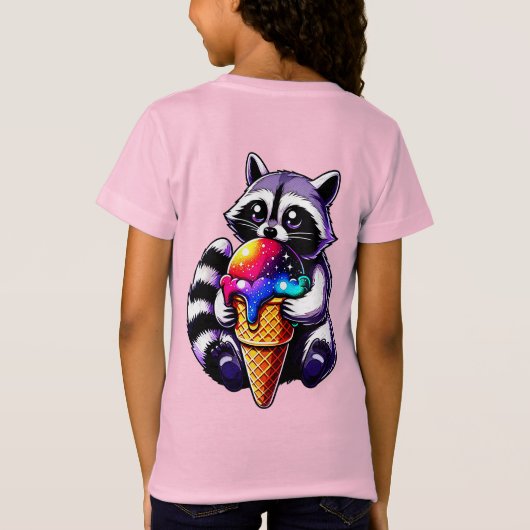Niedlicher Raccoon Ess einer Weltraummusik T-Shirt (Rückseite)