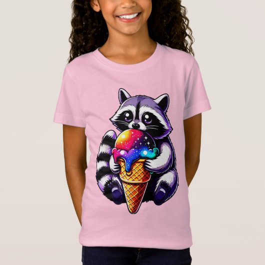 Niedlicher Raccoon Ess einer Weltraummusik T-Shirt (Vorderseite)