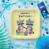 Niedlicher Raccoon Geburtstagsparty hellgelb Pappteller (Party)