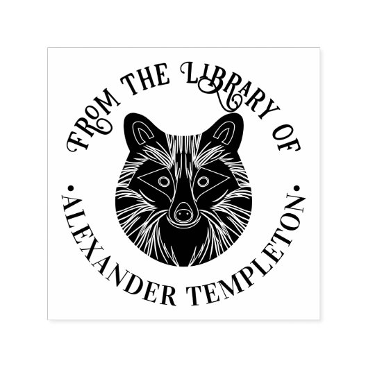Niedlicher Raccoon Head Round Library Name Permastempel (Design)
