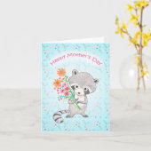 Niedlicher Raccoon Holding Blume Adorable Mütter T Karte (Gelbe Blume)