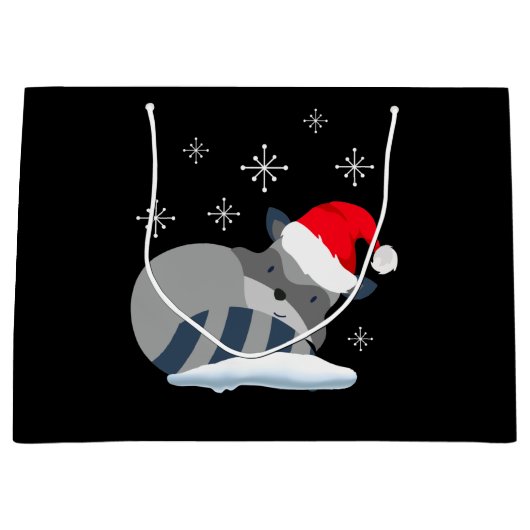 Niedlicher Raccoon im Schnee, Frohe Weihnachten Große Geschenktüte (Vorderseite)