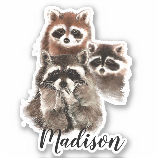 Niedlicher Raccoon  Individuelle Name Aufkleber (Vorderseite)