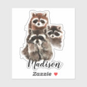 Niedlicher Raccoon  Individuelle Name Aufkleber (Blatt)