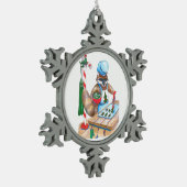 Niedlicher Raccoon Koch Backen für den Weihnachtsf Schneeflocken Zinn-Ornament (Links)