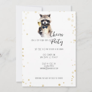 Niedlicher Raccoon mit Champagner-Cheers Silvester Feiertagskarte