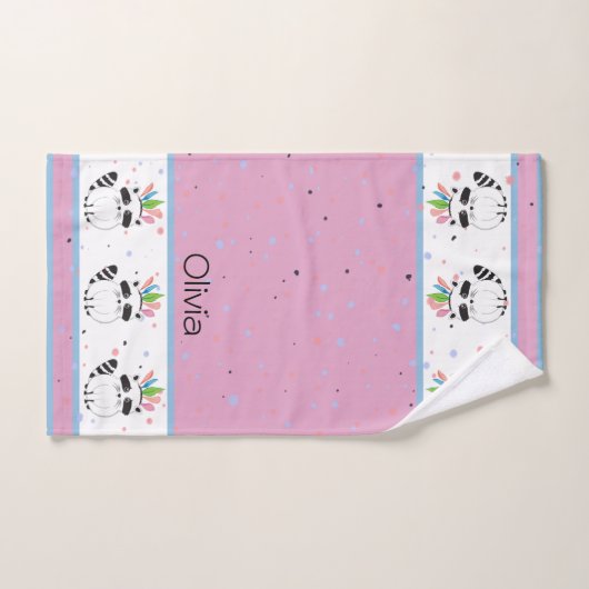 Niedlicher Raccoon mit Federn auf dem Kopf Badhandtuch Set (Handtuch)