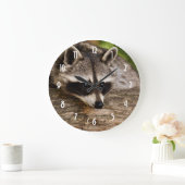 Niedlicher Raccoon-Ruhen auf einem Protokoll Große Wanduhr (Zuhause)