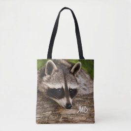 Niedlicher Raccoon-Ruhen auf einem Protokoll Tasche