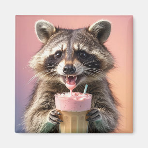 Niedlicher Raccoon trinkt Milchshake Magnet