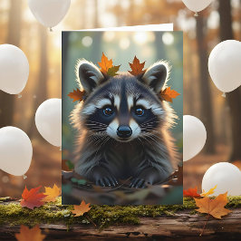 Niedlicher Raccoon und Herbstlaube Geburtstag Karte