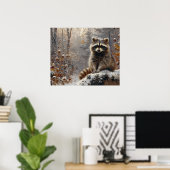Niedlicher Raccoon während der Winterölmalerei Poster (Heimbüro)