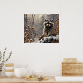 Niedlicher Raccoon während der Winterölmalerei Poster (Küche)