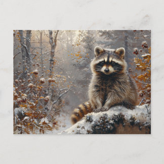 Niedlicher Raccoon während der Winterölmalerei Postkarte