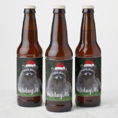 Niedlicher Raccoon Weihnachtsmannmütze Urlaub Bierflaschenetikett (Flaschen)