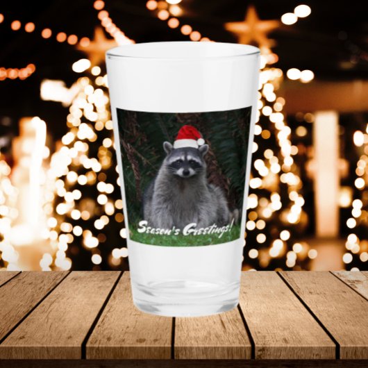 Niedlicher Raccoon Weihnachtsmannmütze Urlaub Glas