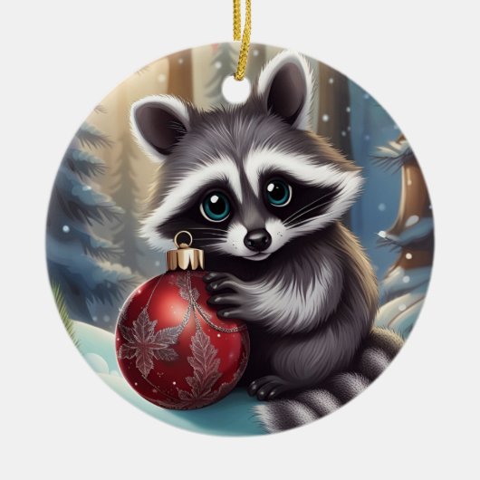 Niedlicher Raccoon Weihnachtsschmuck (Vorne)