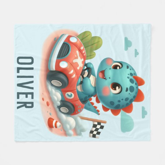 Niedlicher Racer Dino Fahren mit einem schnellen A Fleecedecke (Vorderseite (Horizontal))