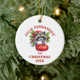 Niedlicher Racoon Erste Weihnachten Personalisiert Keramik Ornament