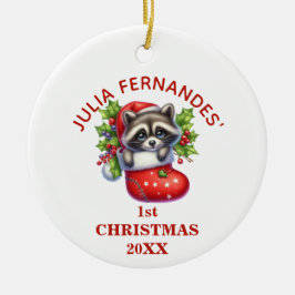 Niedlicher Racoon Erste Weihnachten Personalisiert Keramik Ornament