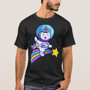 Niedlicher Rainbow-Cartoon für Einhorn-Astronauten T-Shirt