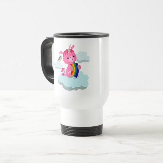Niedlicher Rainbow-Eating-Cartoon Unicorn Tasse (Vorderseite Links)