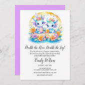 NIEDLICHER RAINBOW FLORAL BABY DRAGONS TWINS BABY EINLADUNG (Vorne/Hinten)