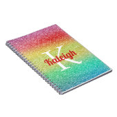 Niedlicher Rainbow Glitzer Glitzer Ombre' Monogram Notizblock (Rechte Seite)