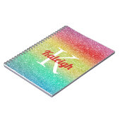 Niedlicher Rainbow Glitzer Glitzer Ombre' Monogram Notizblock (Linke Seite)