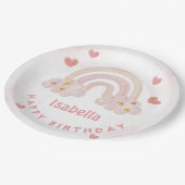 Niedlicher Rainbow Individuelle Name Happy Birthda Pappteller (Schrägansicht)