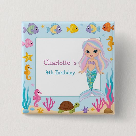 Niedlicher Rainbow-Meerjungfisch-Schildkröte-Star Button (Vorderseite)