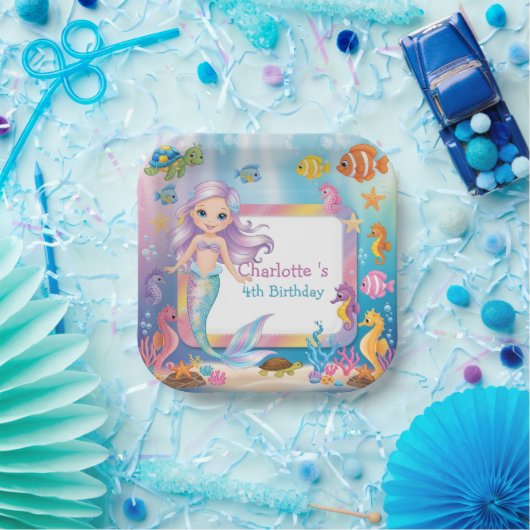 Niedlicher Rainbow-Meerjungfisch-Schildkröte-Star  Pappteller (Party)