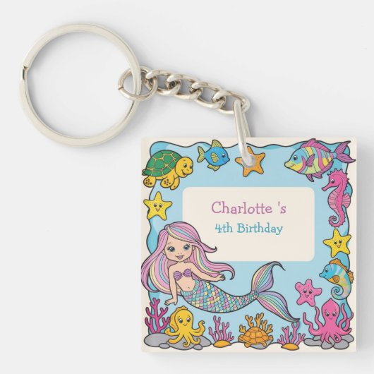 Niedlicher Rainbow-Meerjungfisch-Schildkröte-Star  Schlüsselanhänger (Vorderseite)