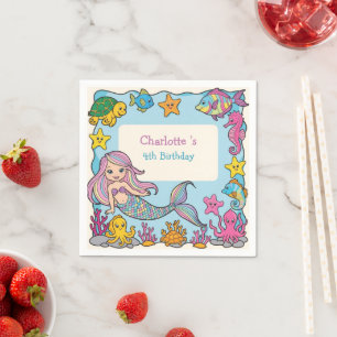 Niedlicher Rainbow-Meerjungfisch-Schildkröte-Star  Serviette