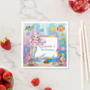 Niedlicher Rainbow-Meerjungfisch-Schildkröte-Star  Serviette