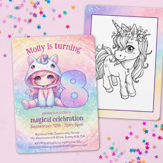 Niedlicher Rainbow Unicorn 8. magischer Geburtstag Einladung