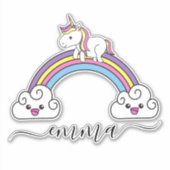 Niedlicher Rainbow Unicorn Personalisierter Name Aufkleber (Vorderseite)