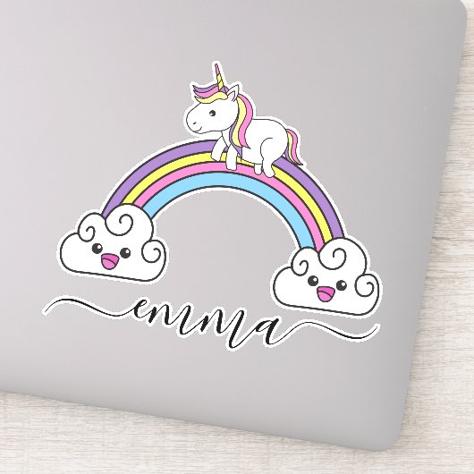 Niedlicher Rainbow Unicorn Personalisierter Name Aufkleber (Detail)