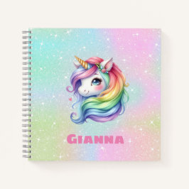 Niedlicher Rainbow Unicorn Personalisierter Name Notizblock